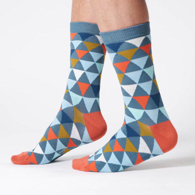 Thought Geometric Triangle Bamboo Socks - TA503B Misty Blue - Uneeka
