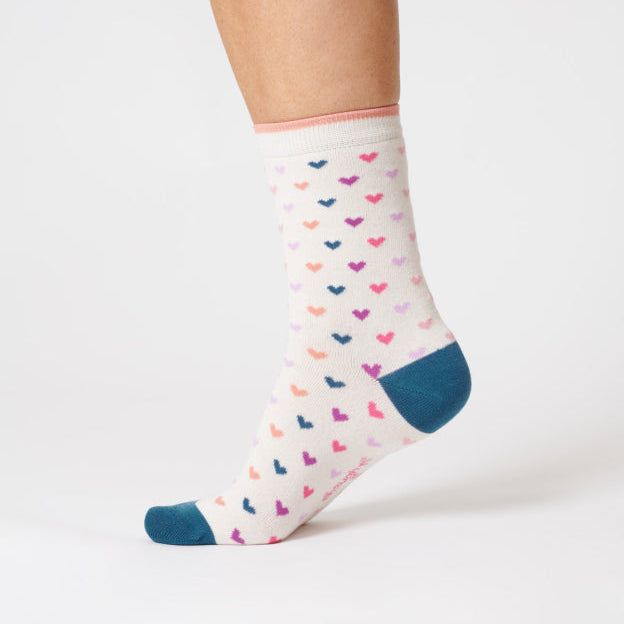 Thought Heart Spot Organic Cotton Socks - TA570C Stone White - Uneeka