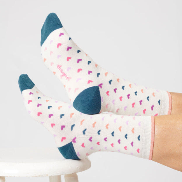 Thought Heart Spot Organic Cotton Socks - TA570C Stone White - Uneeka