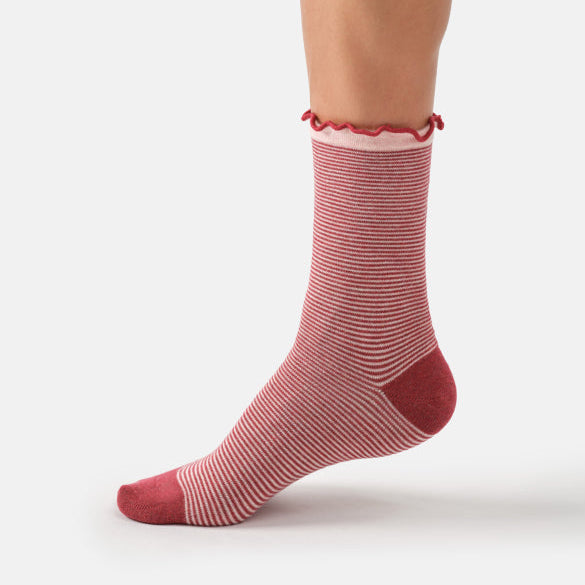 Thought Pink Stripe Frill Organic Cotton Socks - Uneeka