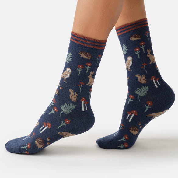 Thought Woodland Animals Organic Cotton Socks Blue - Uneeka