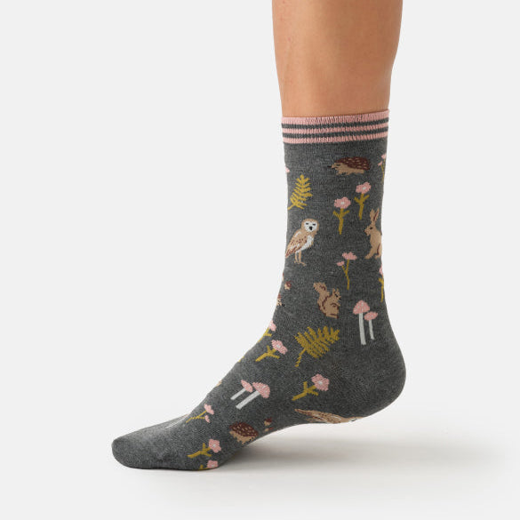 Thought Woodland Animals Organic Cotton Socks Grey - Uneeka