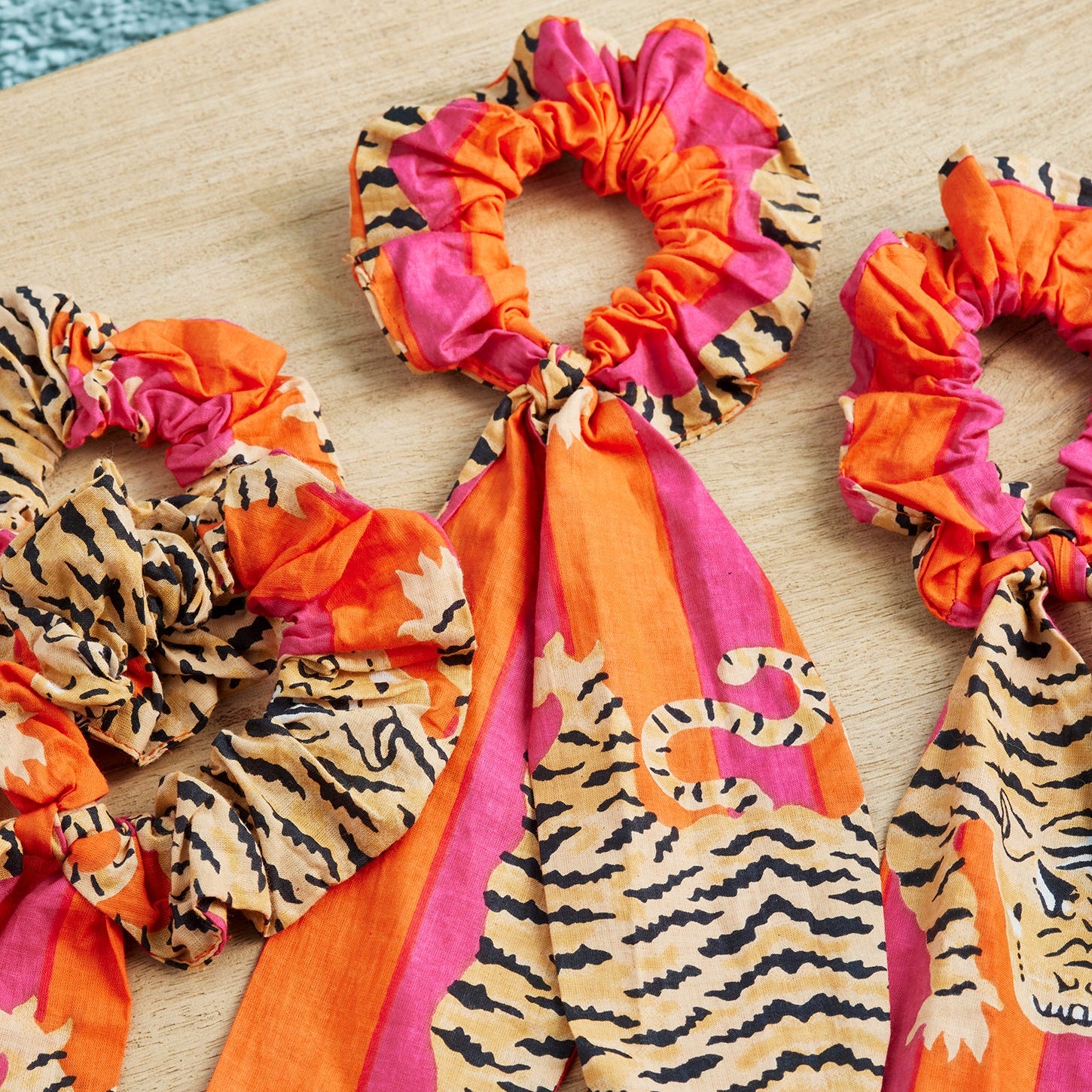 Tiger Print Pink & Orange Scrunchie With Tie - SCR3 - Uneeka