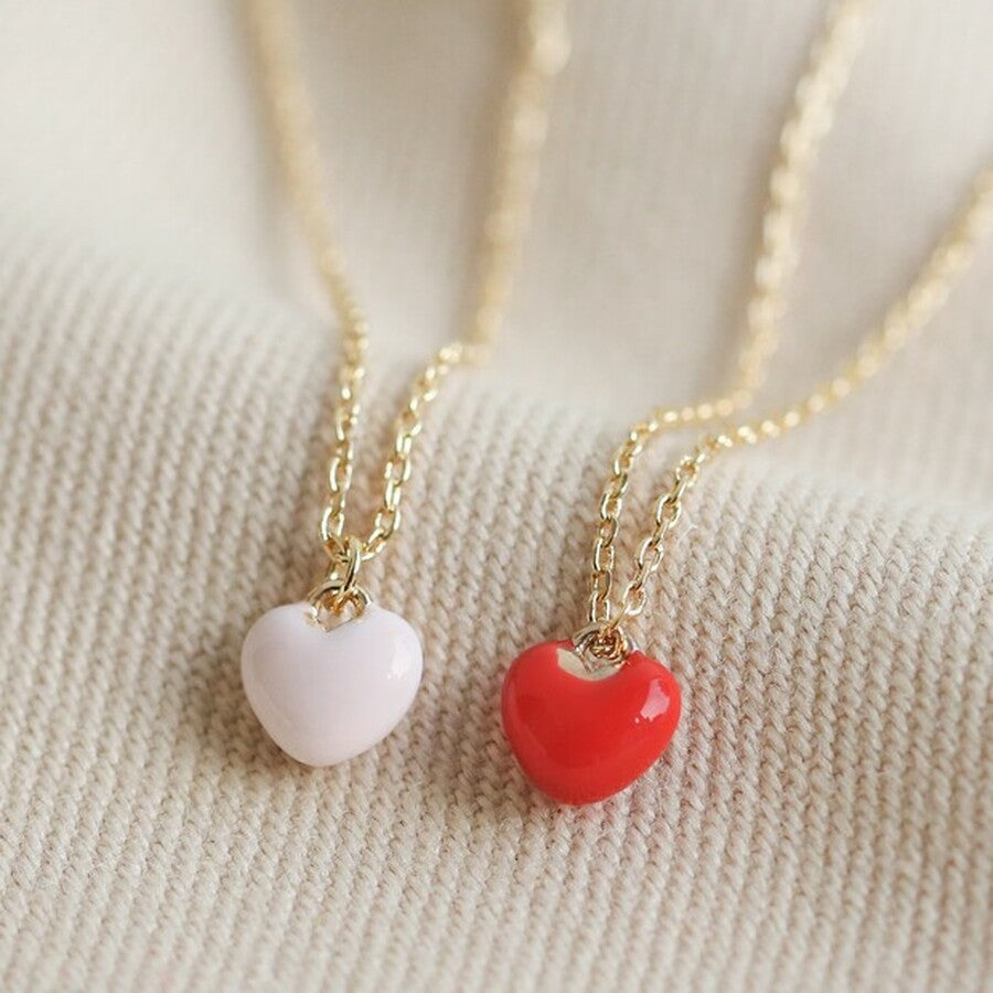 Tiny Enamel Heart Gold Chain Necklace
