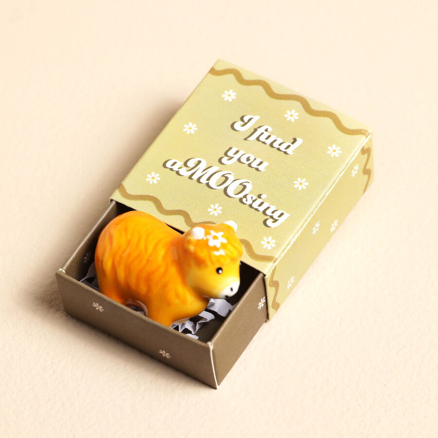 Tiny Matchbox Ceramic Highland Cow Token - 83979 - Uneeka