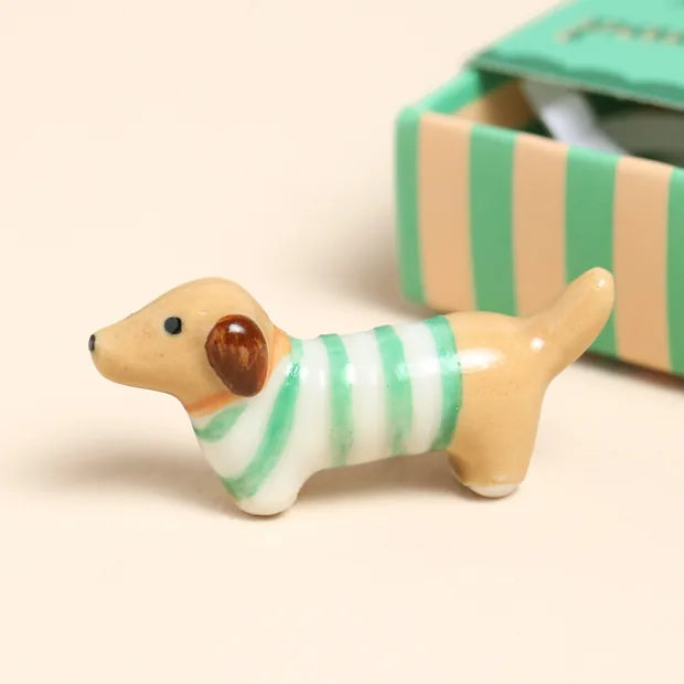 Tiny Matchbox Ceramic Sausage Dog Token - 79492 - Uneeka