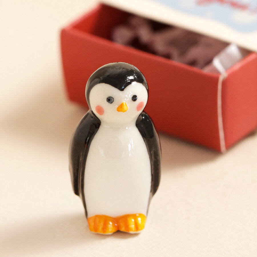 Tiny Matchbox Ceramic Penguin Token Figure - Uneeka