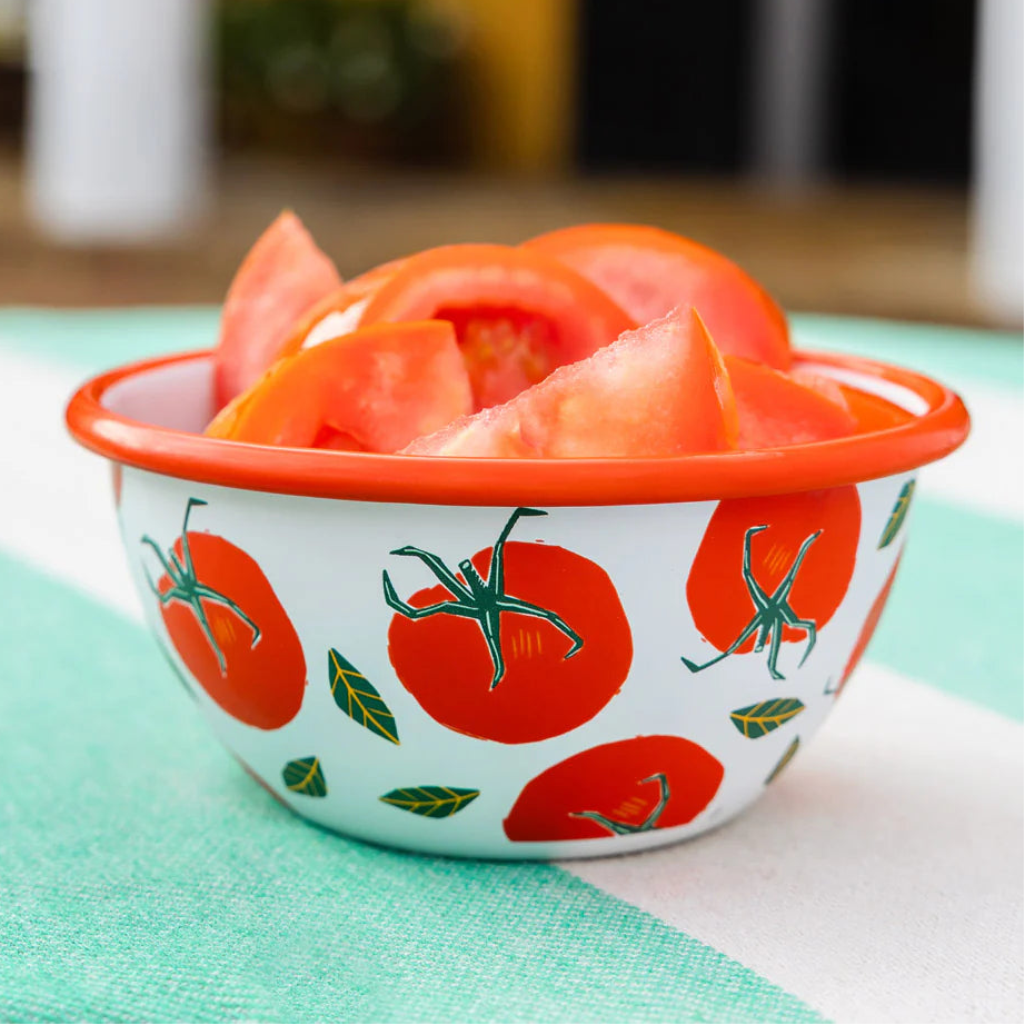 Tomato Pattern Enamel Nibble Bowl - ENML-BOWL-TOM-RED-12 - Uneeka