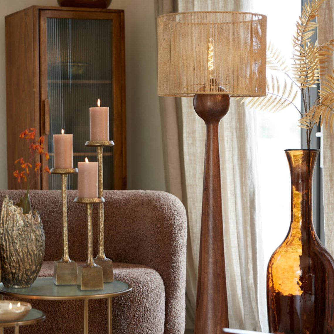 Tossa Natural Jute Cylindrical Lampshade - Uneeka Lighting