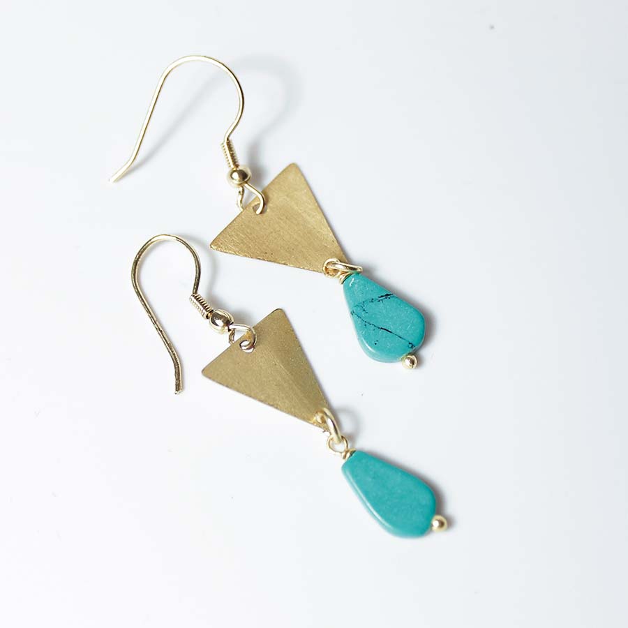 Triangle Earrings With Turquoise Bead