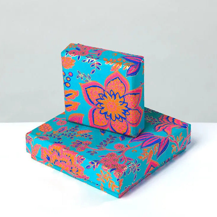 Turquoise Bright Floral Jewellery Box - GBX4004TU - Uneeka