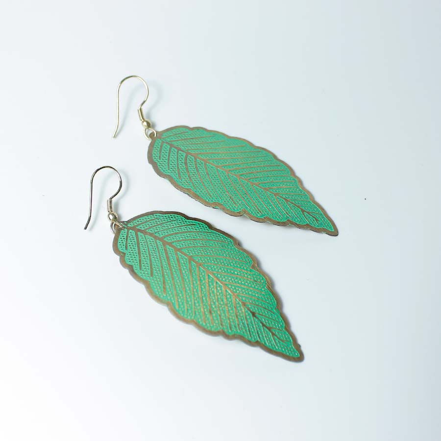 Turquoise Large Leaf Earrings