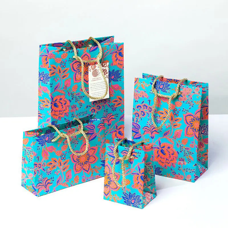 Turquoise & Orange Floral Gift Bags - Uneeka - all sizes