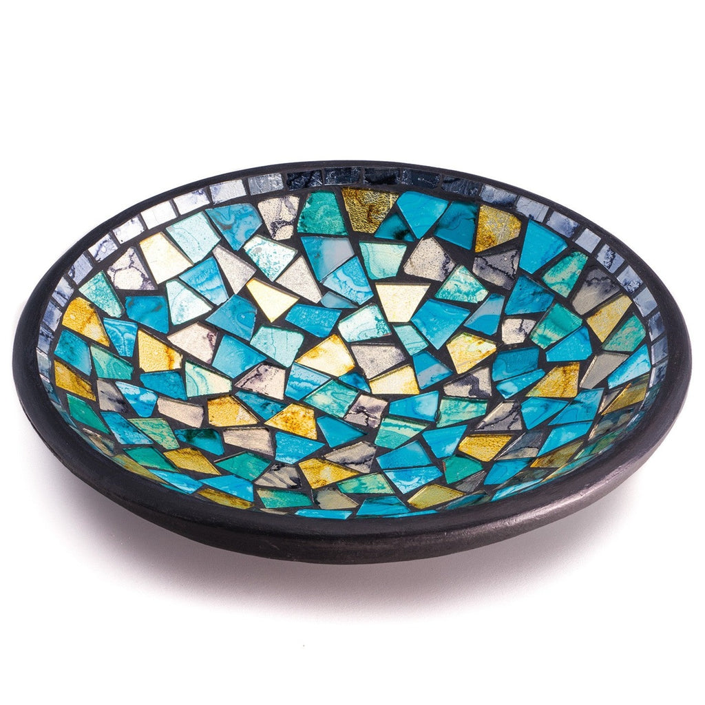  Turquoise & Gold Mosaic Round Bowl large, black underside