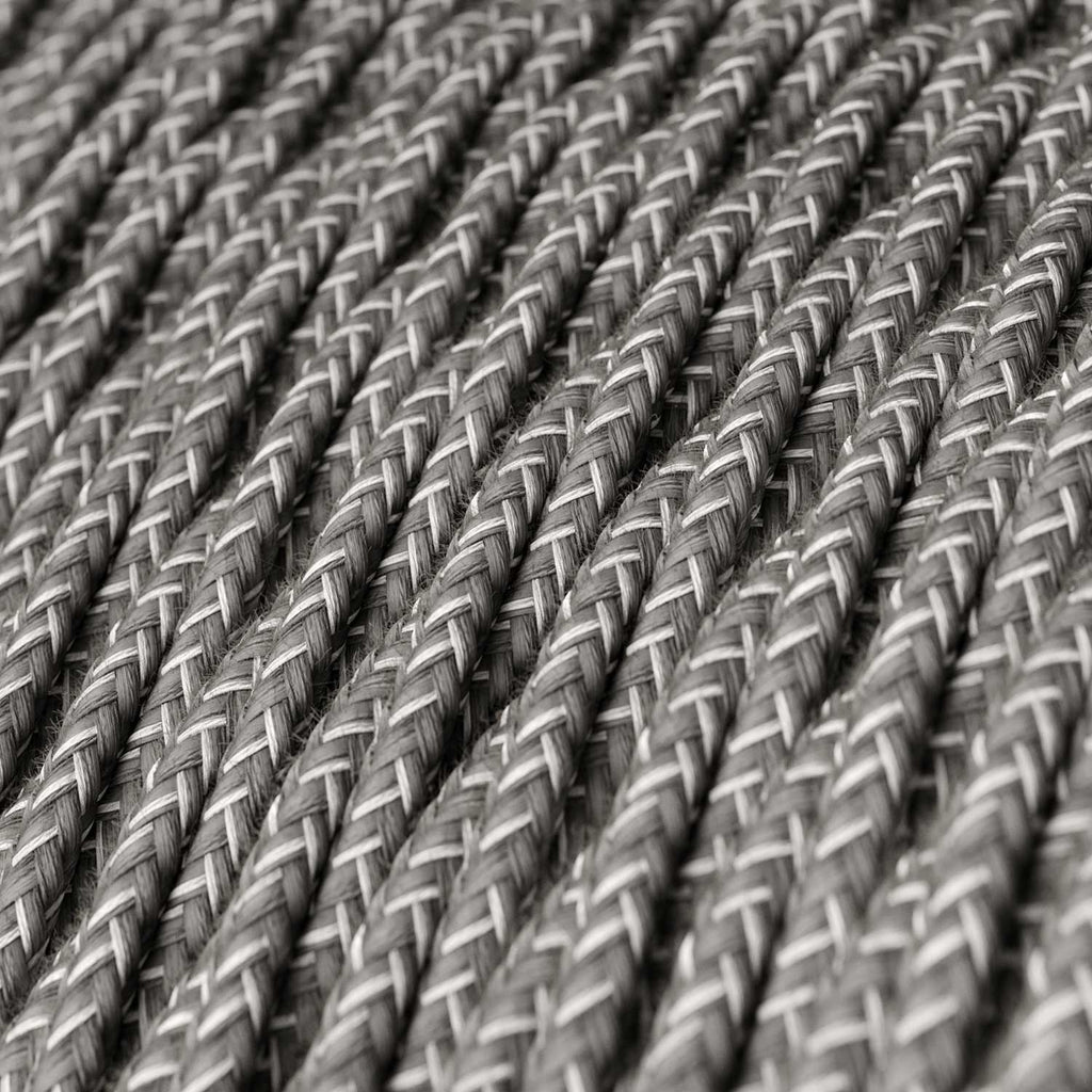 Twisted 3 Core Electrical Cable Covered with Coarse Linen in Grey close up