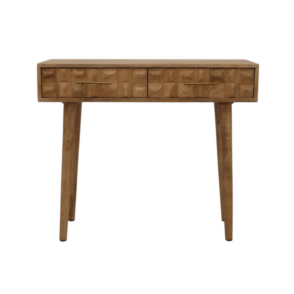 Two Drawer Checkerboard Mango Wood Console Table front view