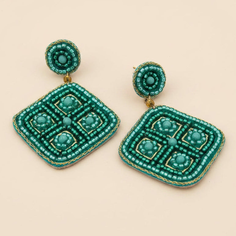Two Tone Diamond Beaded Drop Earrings - EEAR1602 - Uneeka