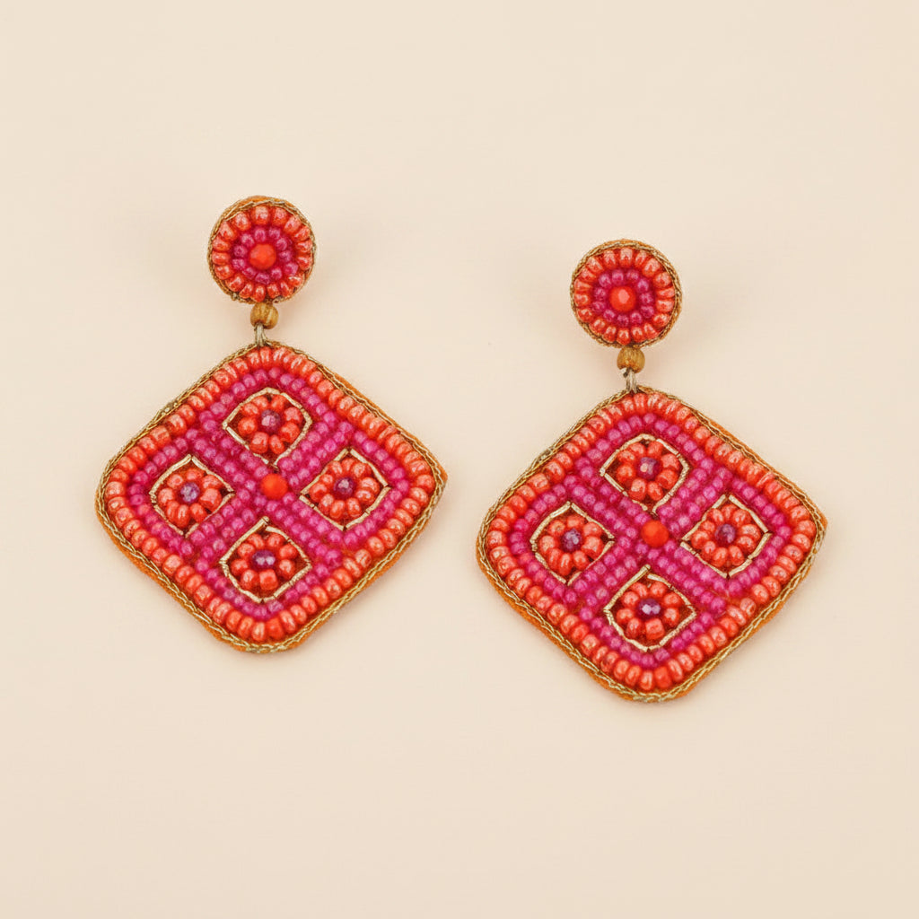 Two Tone Diamond Beaded Drop Earrings - EAR1601 - Uneeka