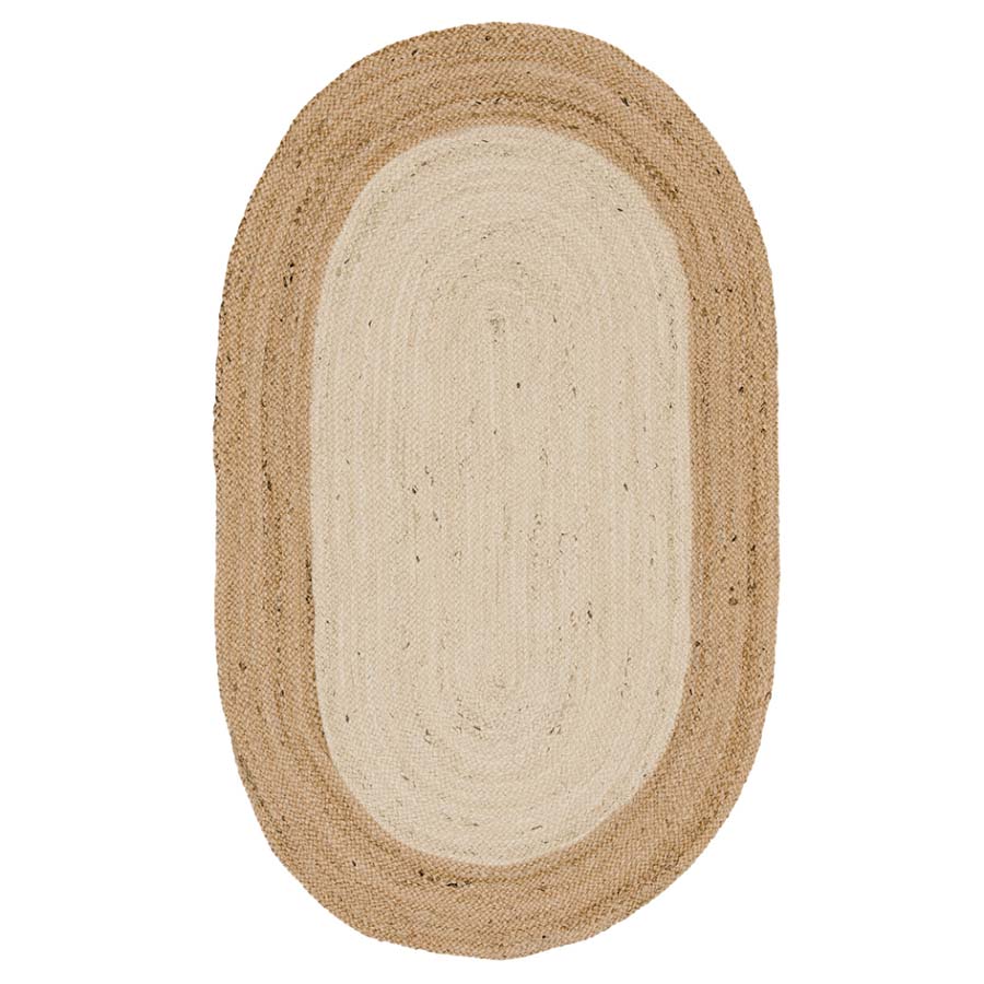 Two Tone Natural Jute Rug Oval