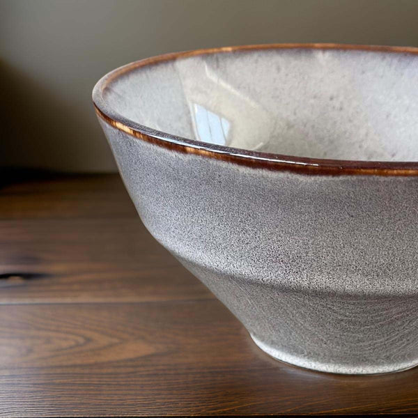 Chalk Ceramic Bowl with Brown Rim - Uneeka - 12cm Chalk White Bowl 