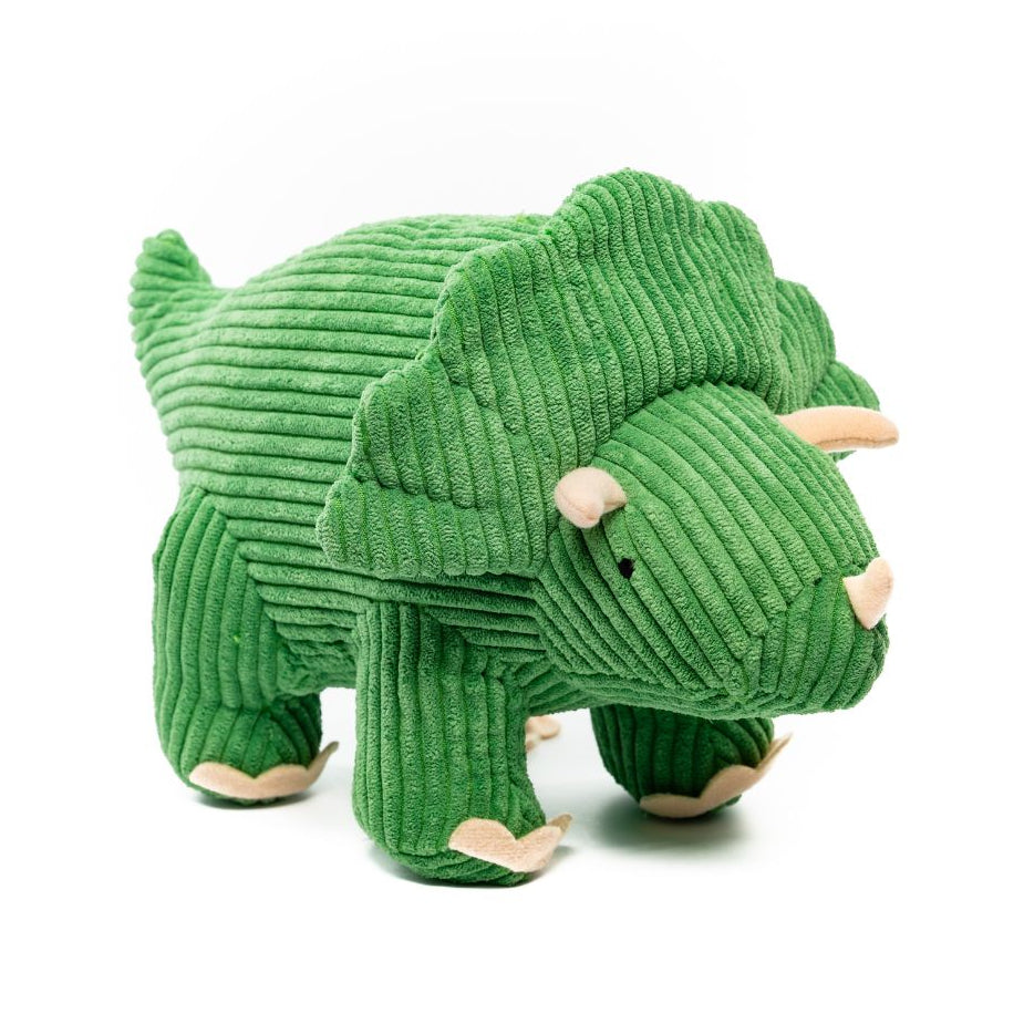 Corduroy Green Triceratops Dinosaur Baby Toy Uneeka