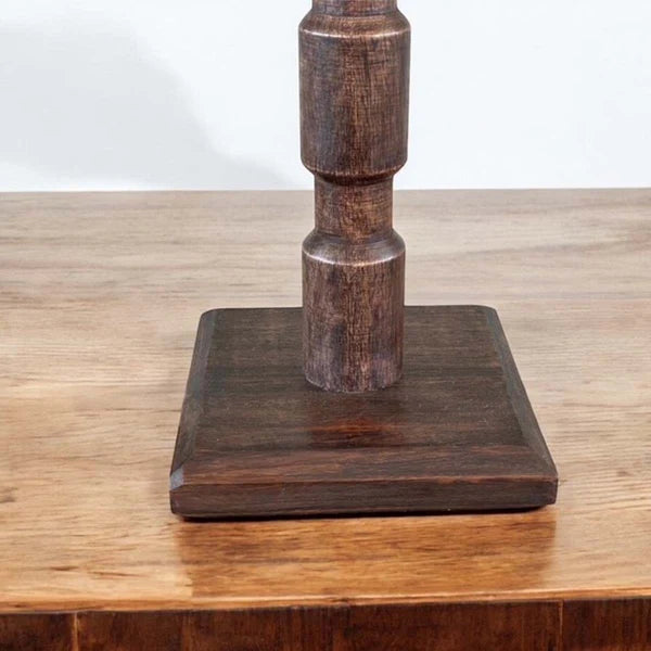Dark Stained Wood Table Lamp with Linen Shade