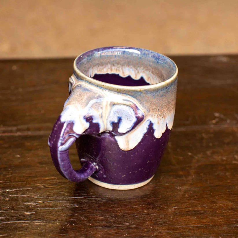 Deep Purple & White Elephant Handle Glazed Mug - EM107 - Uneeka