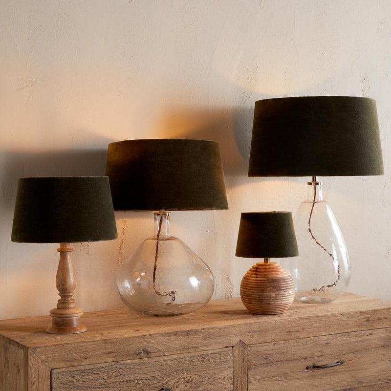 Uneeka ML6301-ML6302-ML6303-ML6304-MendaiVelvetandLinenLampshade-MossGreen-Nkuku