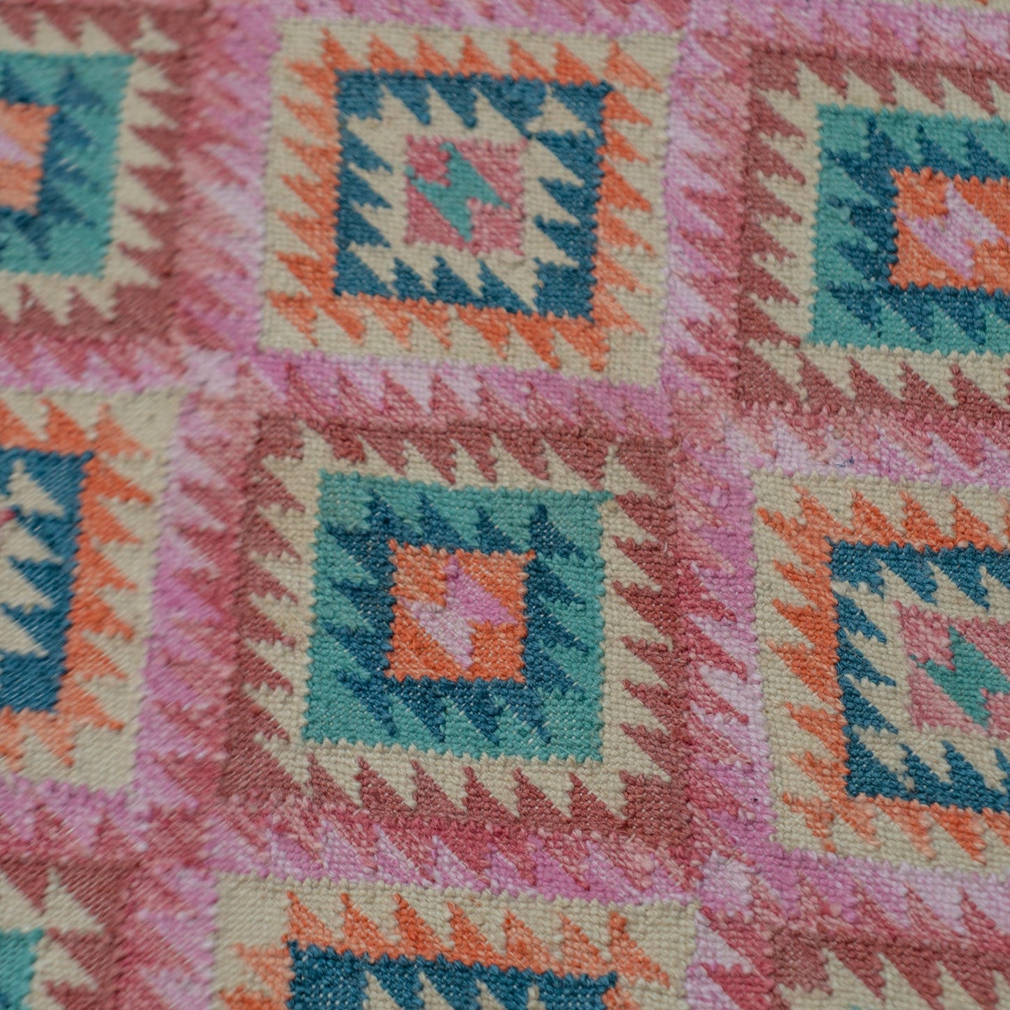 Pink & Blue Diamond Geometric Handloom Kilim Rug - R2624 - Uneeka