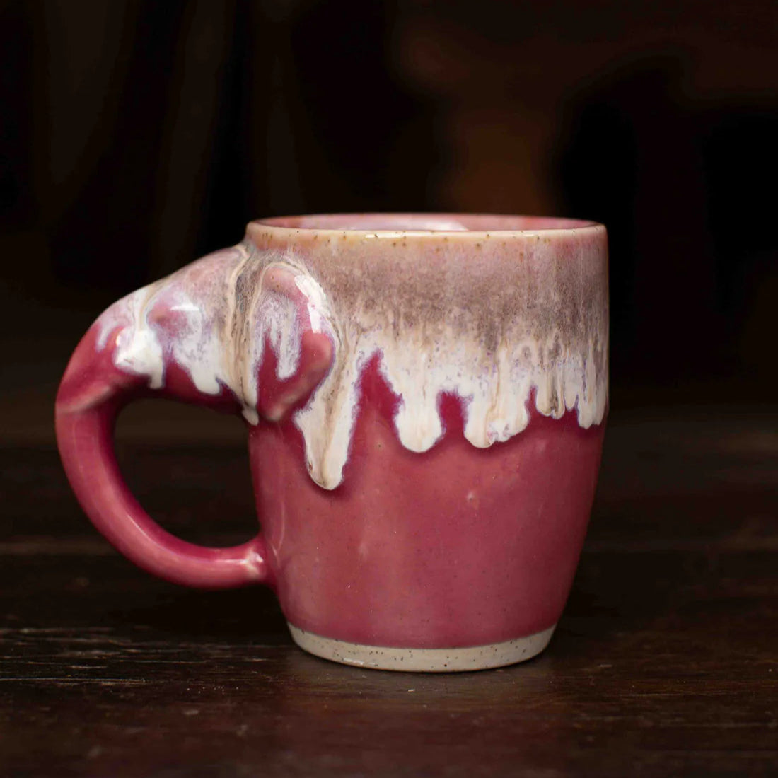 Coral Pink & White Elephant Handle Glazed Mug - EM105 - Uneeka