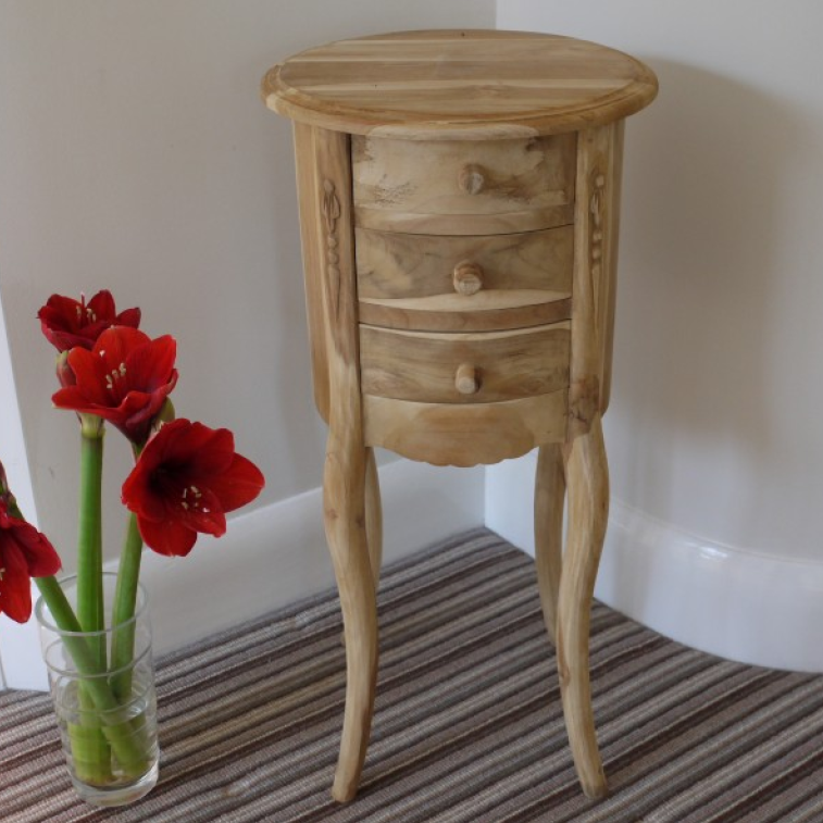 Unfinished Round Wooden Bedside Table