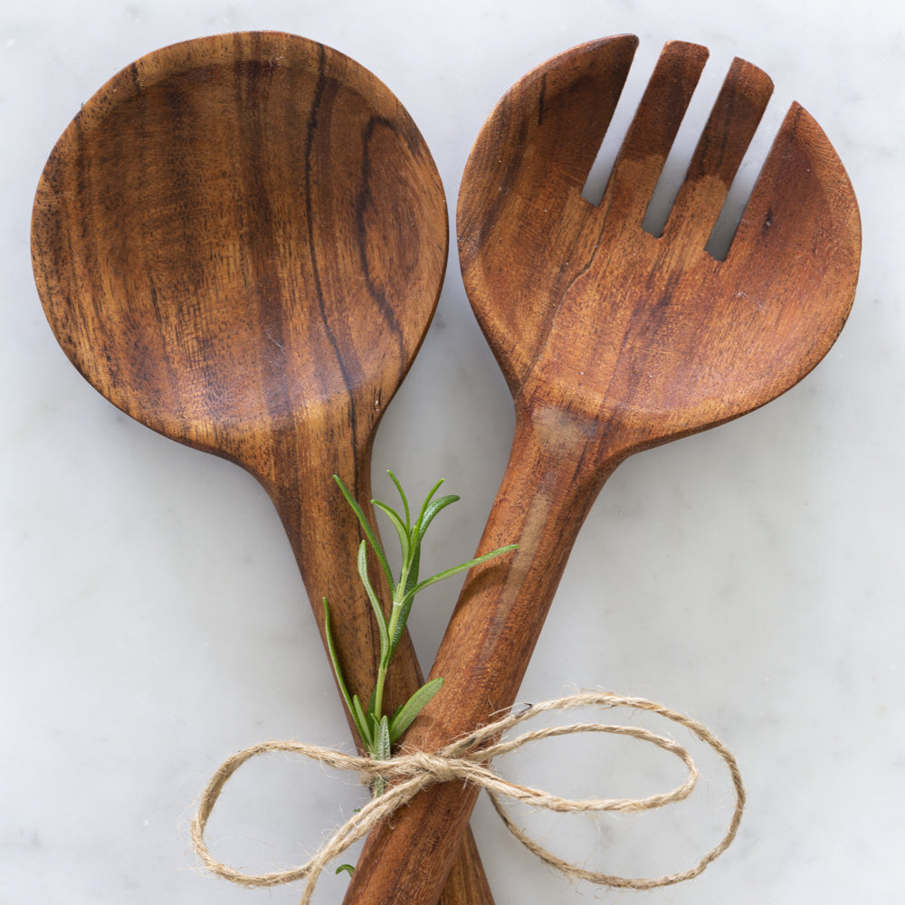 Set Of 2 Acacia Wood Salad Servers - VIN23460 - Uneeka
