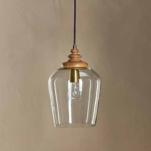 Varuna Mango Wood & Clear Glass Hanging Lamp Nkuku 