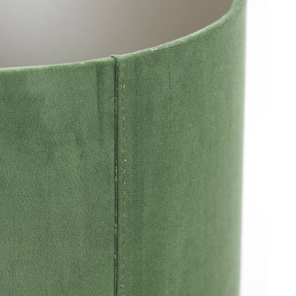 Velvet Dusty Green Cylinder Lampshade close up stitching detail