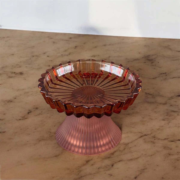 Vintage Fluted Glass Candle Holder  Pink Uneeka