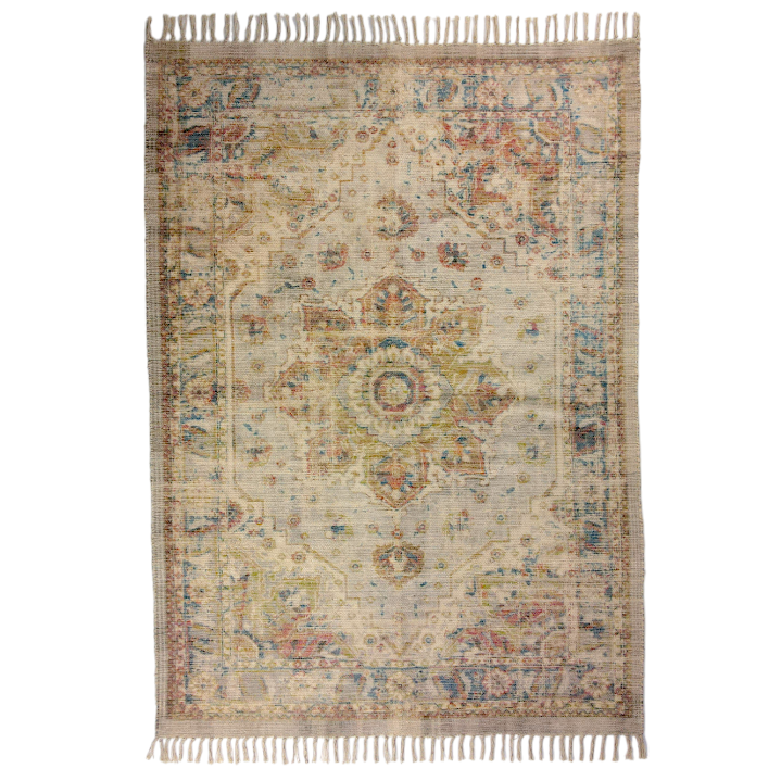 Vintage Style Cotton Chenille Rug | Faded Multicolour Design | Uneeka
