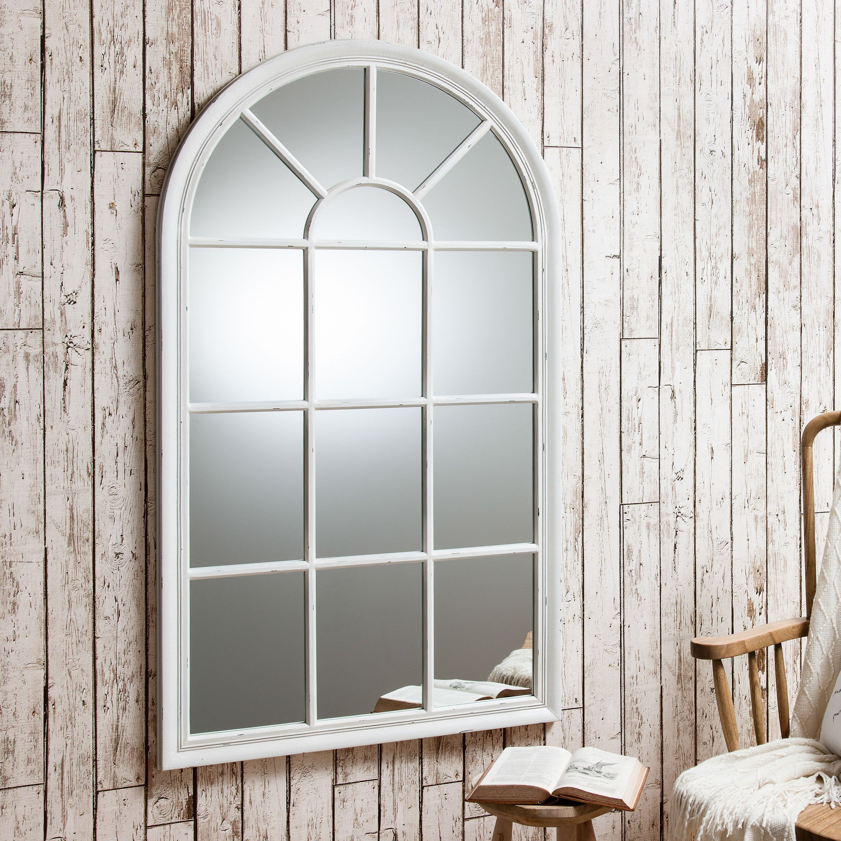 White Distressed Finish Arched Mirror - 490075 - Uneeka