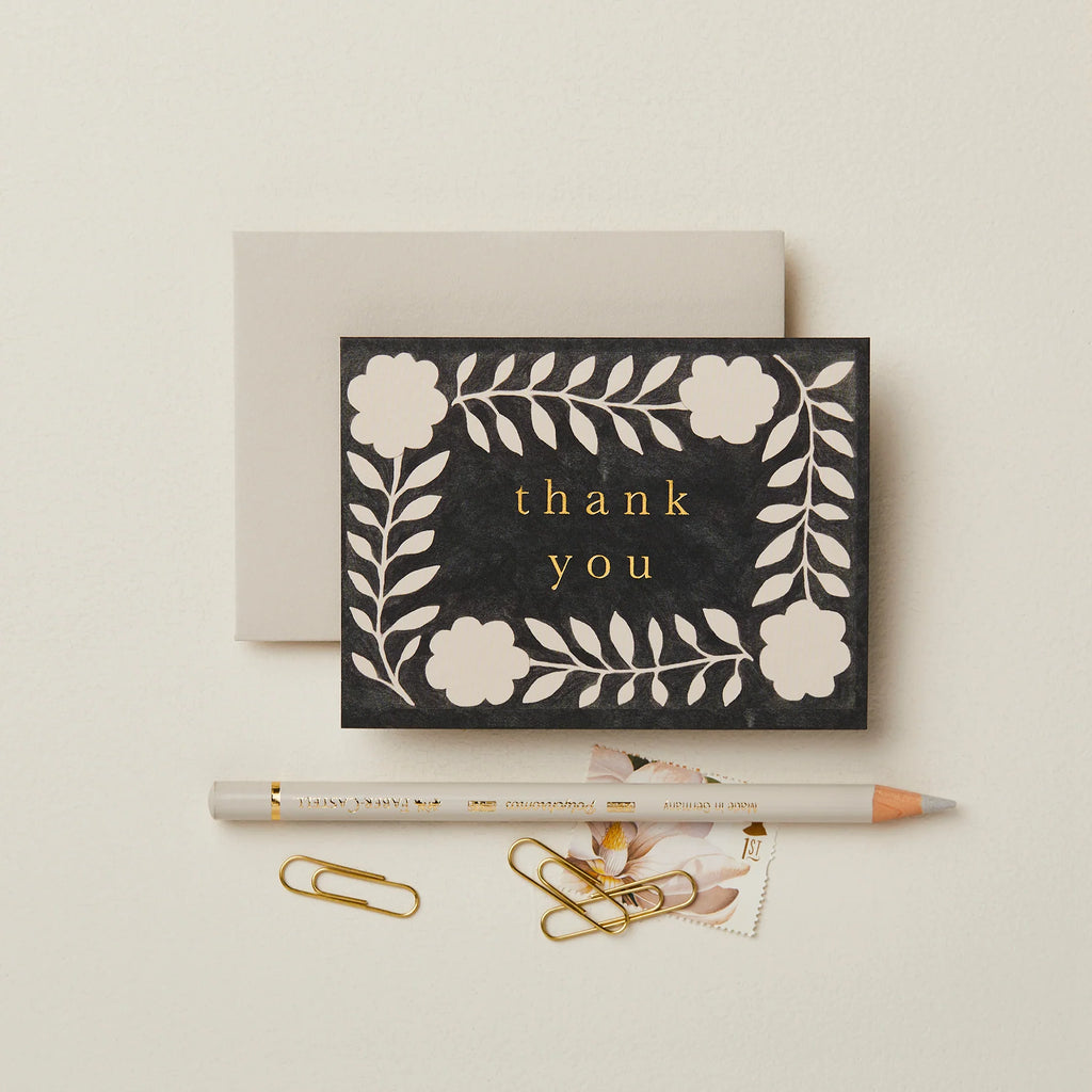 Black & White Floral Thank You Greetings Card