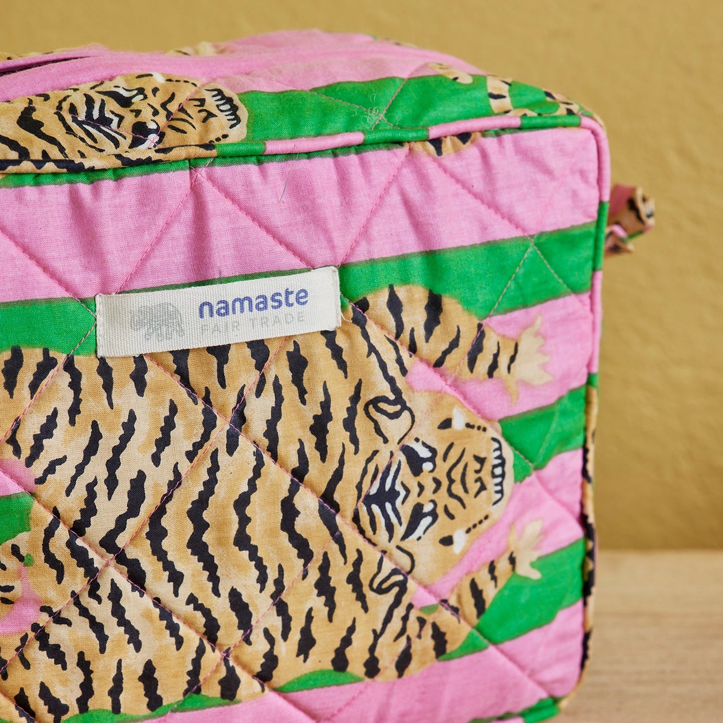 Tiger Print Green & Pink Stripe Wash Bag - WBAG6 - Uneeka