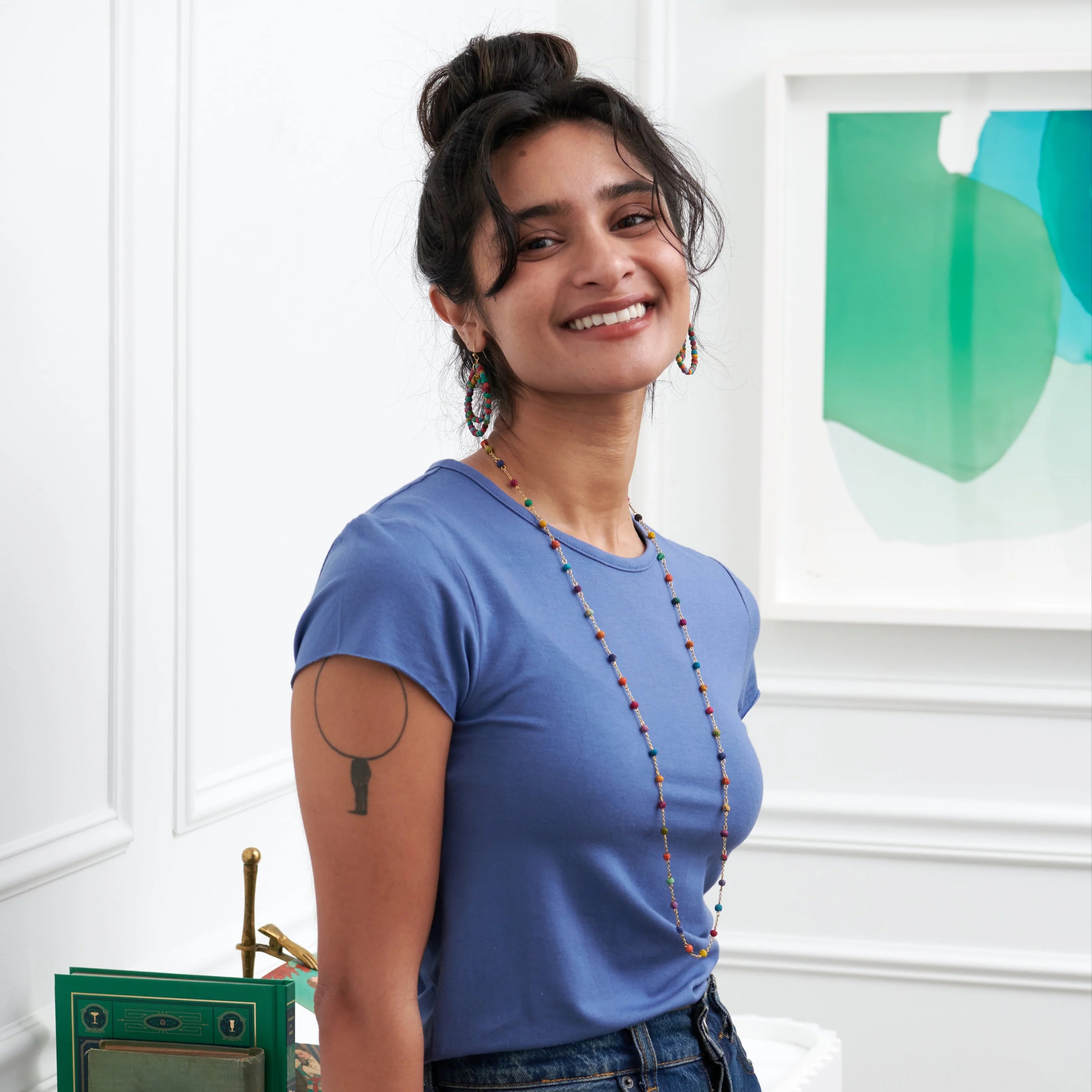 Kantha Bead Brass Chain Necklace - NE-5182 - Uneeka