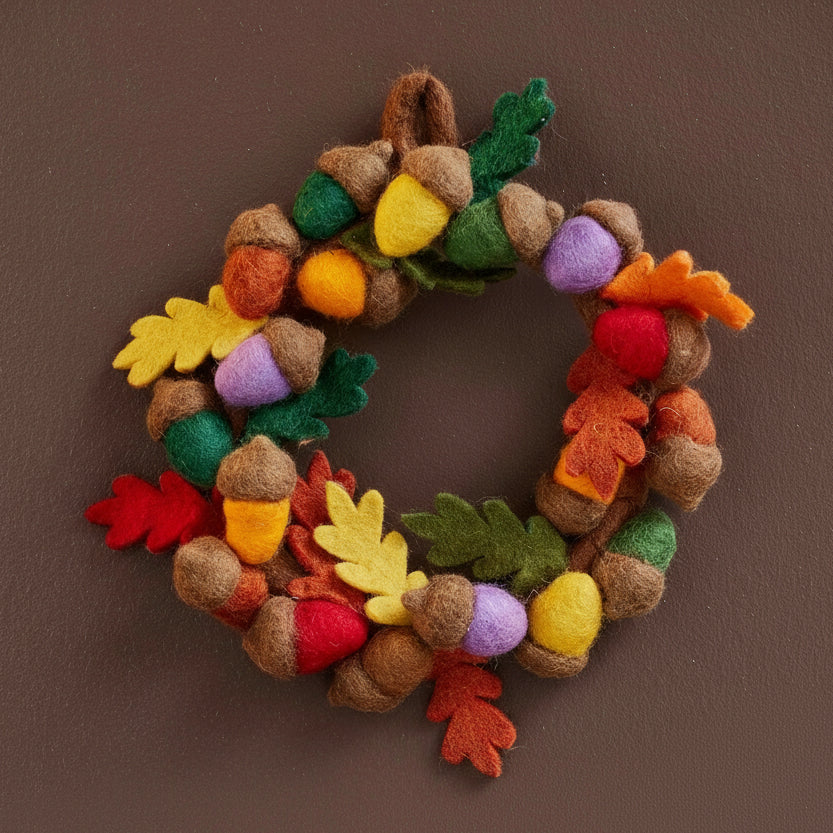 Felt Multi Coloured Acorn Wreath - WR30 - Uneeka