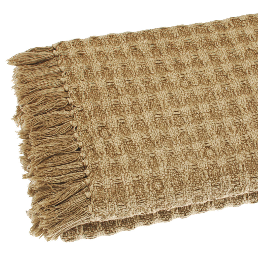 Waffle Cotton Throw with Knotted Tassels saffron