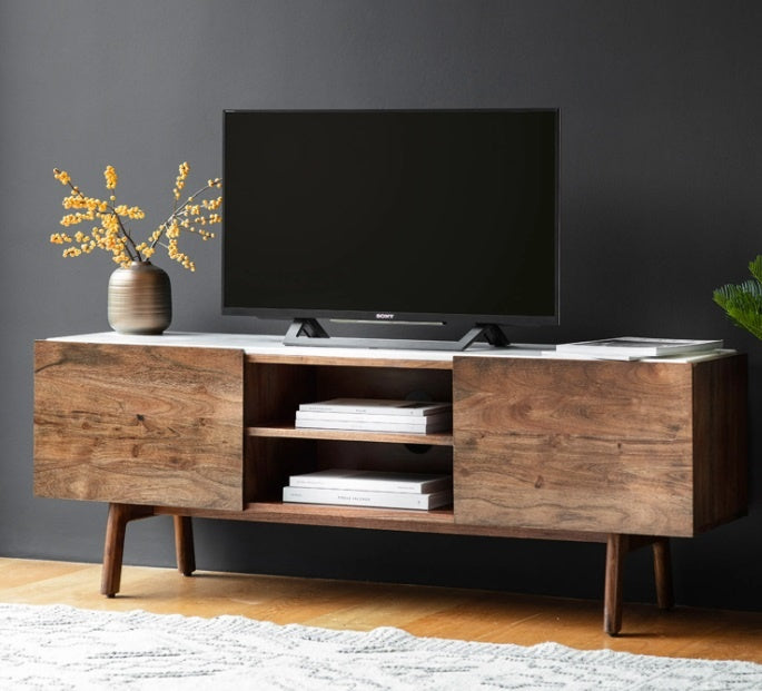 Walnut Media Unit With Marble Top - Uneeka