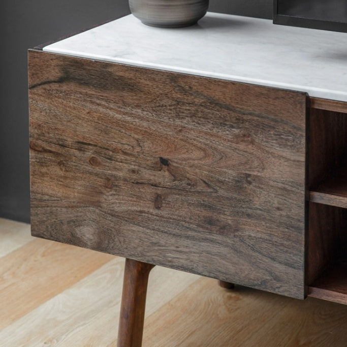 Walnut Media Unit With Marble Top 2 - Uneeka