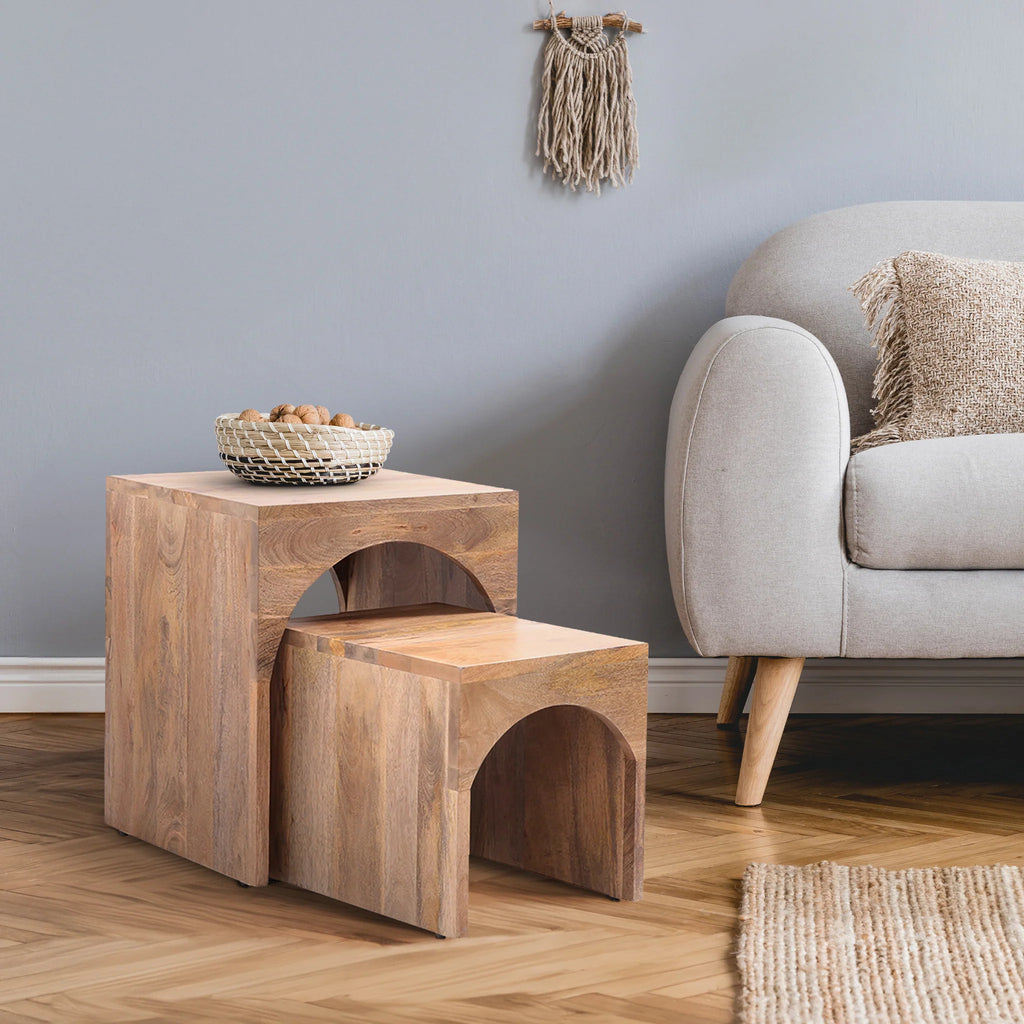 Set Of Two Mango Wood Arched Side Tables - BAET00005A - Uneeka