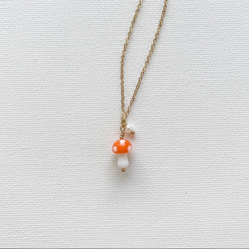Colourful Glass Mushroom & Pearl Gold Necklace - CN - 4755 - GOR - Uneeka