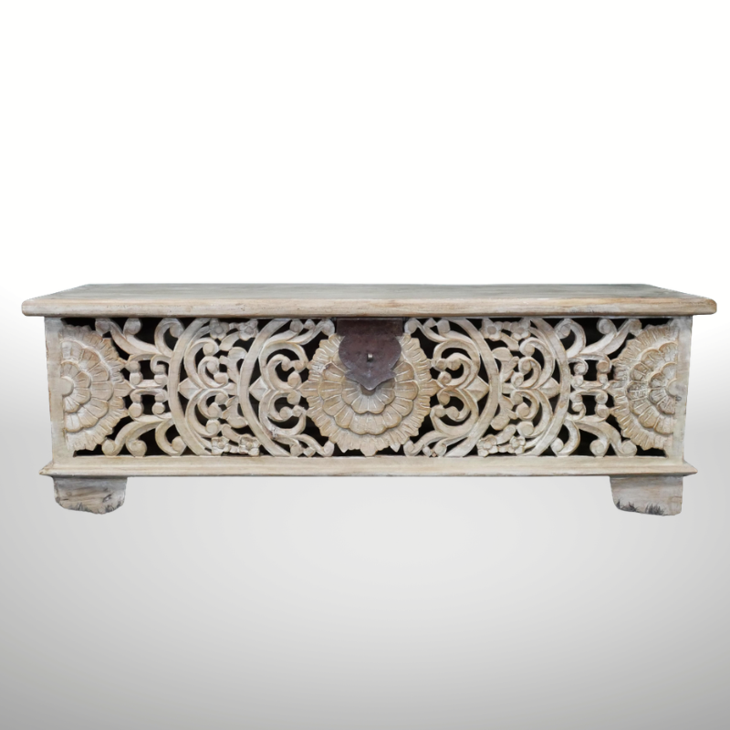Ornate Carved Storage Bench - 8179 - Uneeka