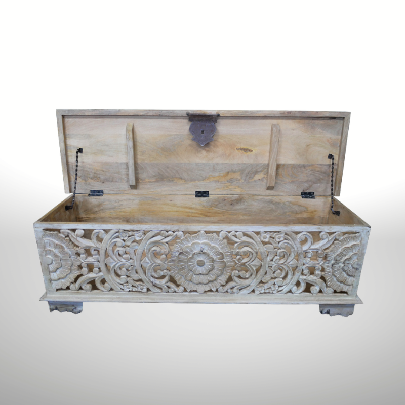 Ornate Carved Storage Bench - 8179 - Uneeka