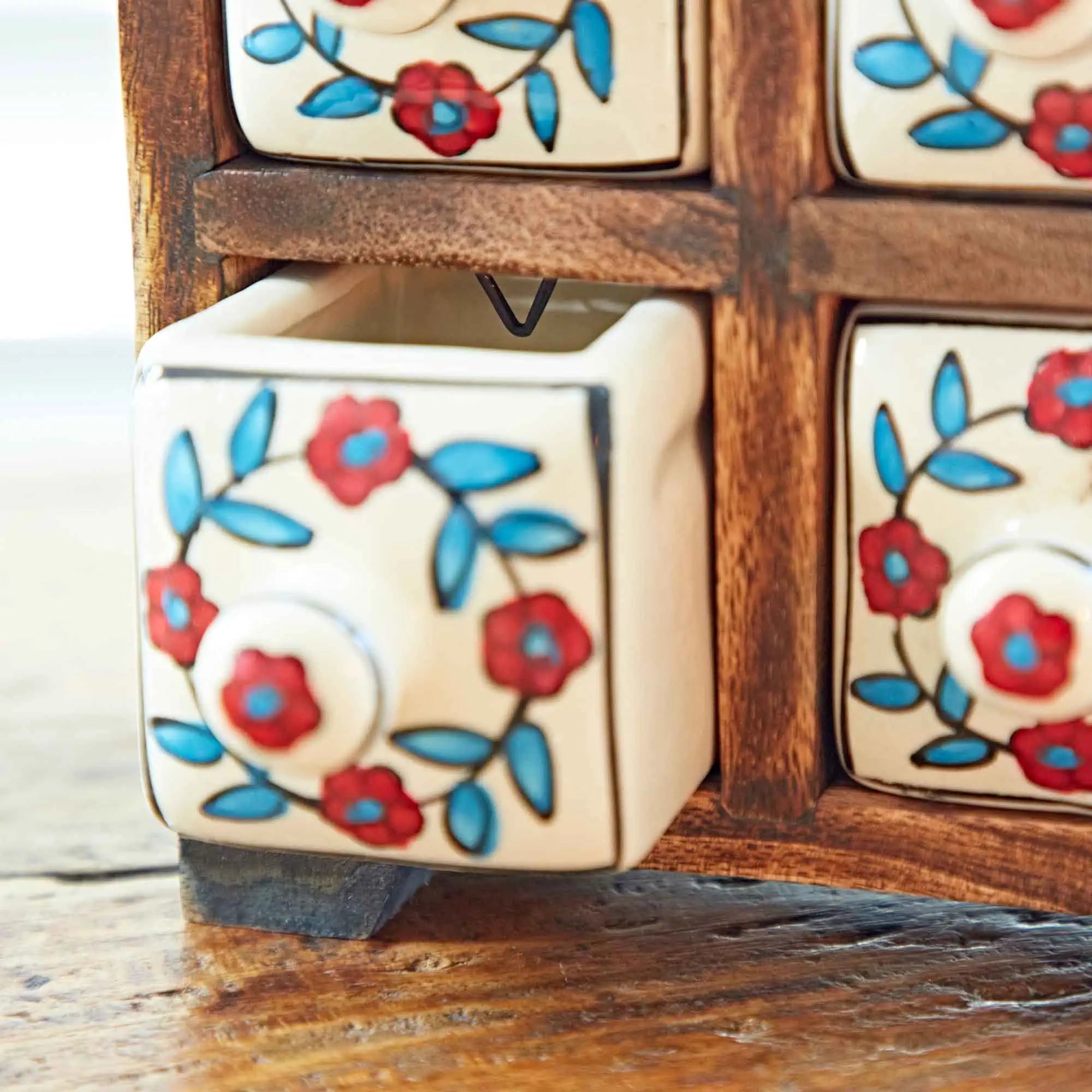 White Floral 4 Drawer Ceramic Storage Chest - T4CD-WH - Uneeka