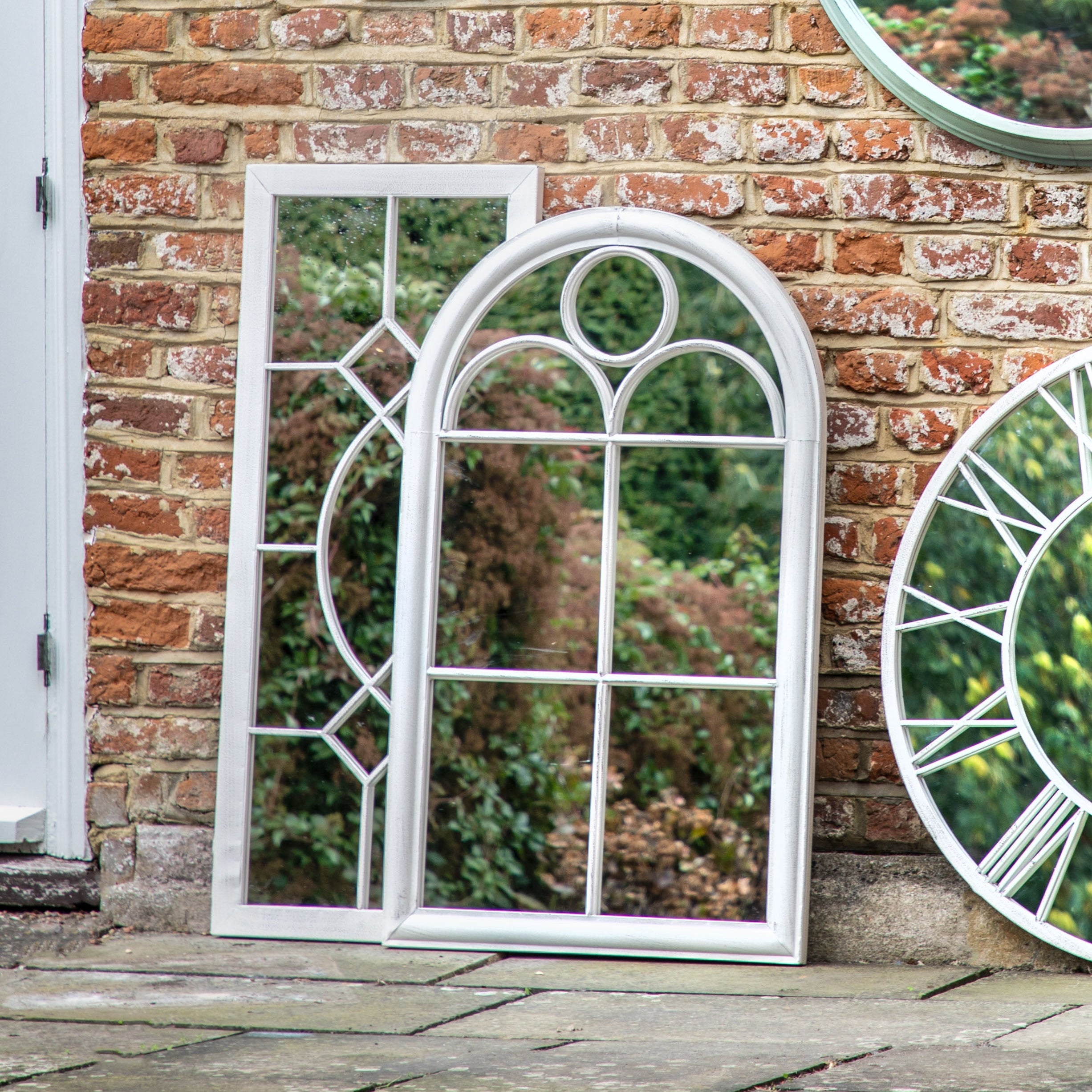White Metal Paned Outdoor Mirror - Uneeka